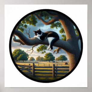Póster Imagen circular en 3D de un hermoso gato de Tuxedo
