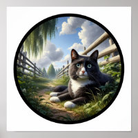 Imagen circular en 3D de un hermoso gato de Tuxedo