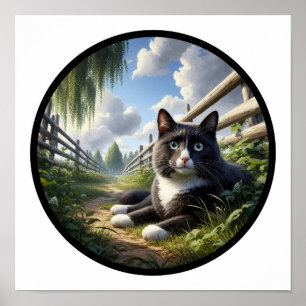 Póster Imagen circular en 3D de un hermoso gato de Tuxedo