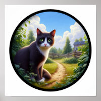 Imagen circular en 3D de un hermoso gato de Tuxedo