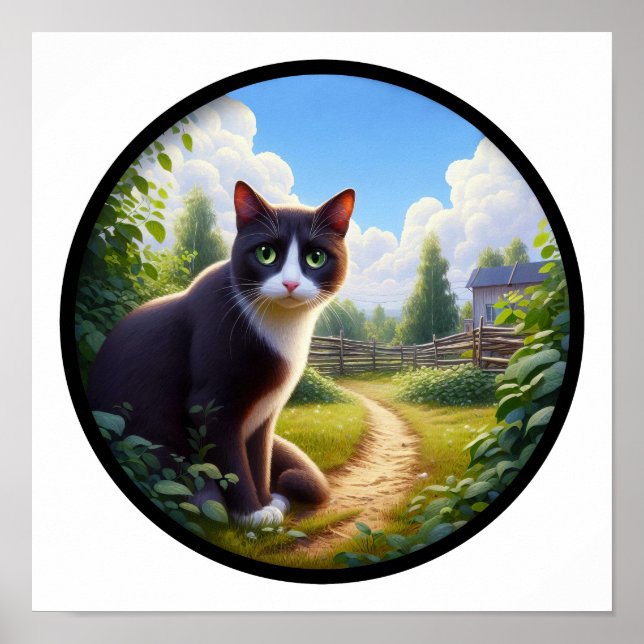 Póster Imagen circular en 3D de un hermoso gato de Tuxedo (Frente)