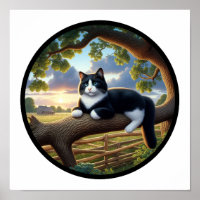 Imagen circular en 3D de un hermoso gato de Tuxedo