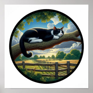 Póster Imagen circular en 3D de un hermoso gato de Tuxedo