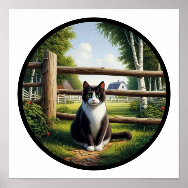 Póster Imagen circular en 3D de un hermoso gato de Tuxedo (Frente)