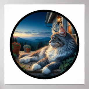 Póster Imagen circular en 3D de un hermoso gato magnético