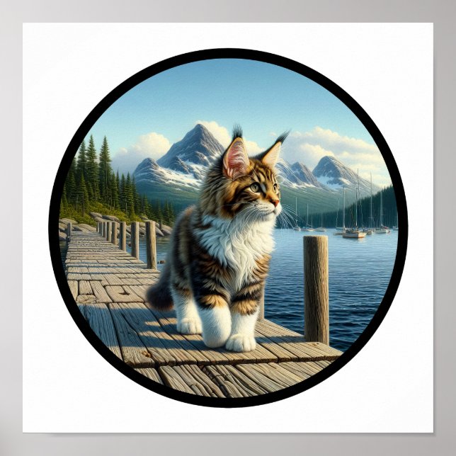 Póster Imagen circular en 3D de un hermoso gato magnético (Frente)