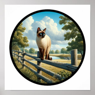 Póster Imagen circular en 3D de un hermoso gato siamés