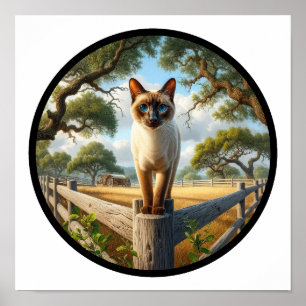Póster Imagen circular en 3D de un hermoso gato siamés