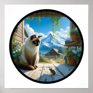 Póster Imagen circular en 3D de un hermoso gato siamés
