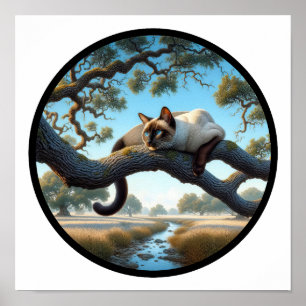 Póster Imagen circular en 3D de un hermoso gato siamés
