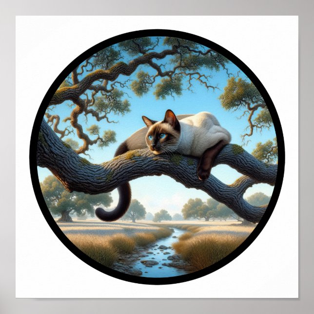 Póster Imagen circular en 3D de un hermoso gato siamés (Frente)