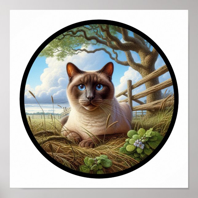 Póster Imagen circular en 3D de un hermoso gato siamés (Frente)