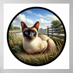 Póster Imagen circular en 3D de un hermoso gato siamés