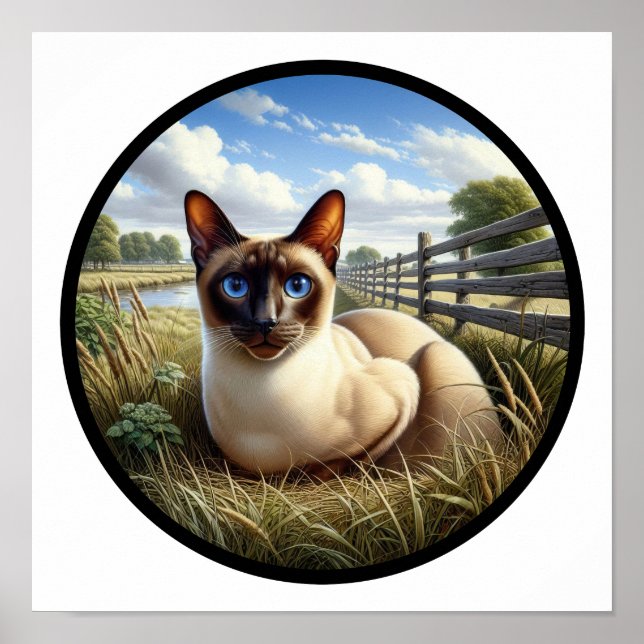 Póster Imagen circular en 3D de un hermoso gato siamés (Frente)