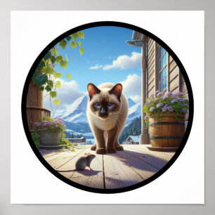 Póster Imagen circular en 3D de un hermoso gato siamés