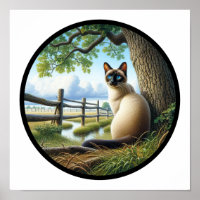 Imagen circular en 3D de un hermoso gato siamés
