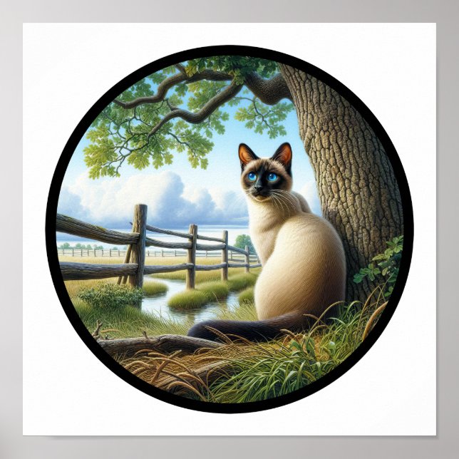 Póster Imagen circular en 3D de un hermoso gato siamés (Frente)