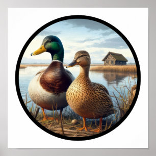 Póster Imagen circular en 3D de un Mallard masculino y fe