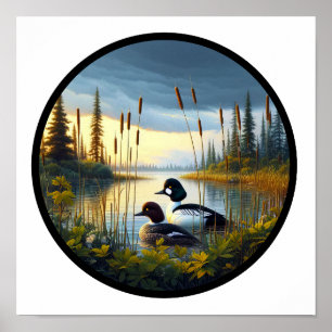 Póster Imagen circular en 3D de un pato común de Goldeney