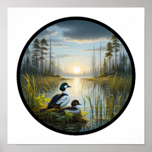 Póster Imagen circular en 3D de un pato común de Goldeney