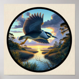 Póster Imagen circular en 3D de una garza nocturna de cor