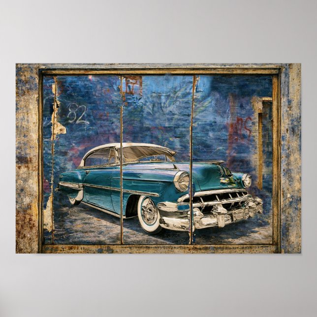 Póster Imagen de Chevy de '54 en pared (Frente)