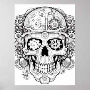 Póster Imagen de cráneo de azúcar negro + blanco en una p