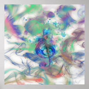 Póster Imagen de efectos de humo de notas de música color