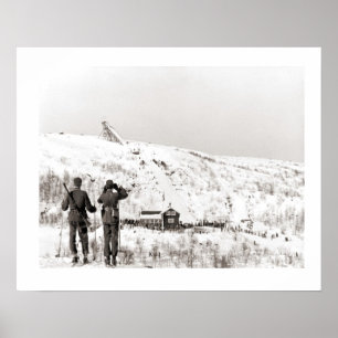 Póster Imagen de esquí de época, patrulla de seguridad
