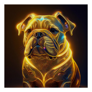 Póster Imagen de fantasía Bulldog inglés amarillo neón