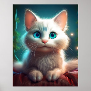 Póster Imagen De Fantasía De Un Gato Albino Joven