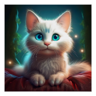 Póster Imagen De Fantasía De Un Gato Albino Joven