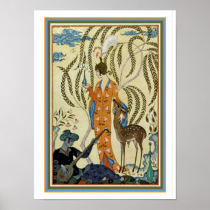 Póster Imagen de George Barbier Art Deco "Chica con cierv