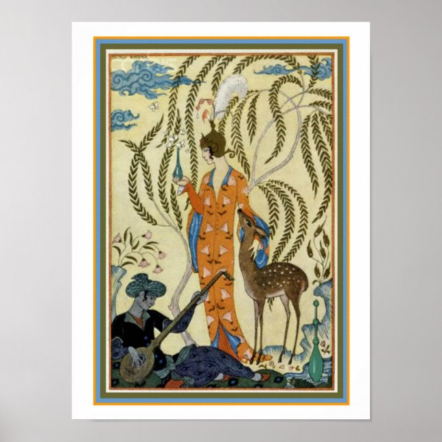 Póster Imagen de George Barbier Art Deco "Chica con cierv (Frente)