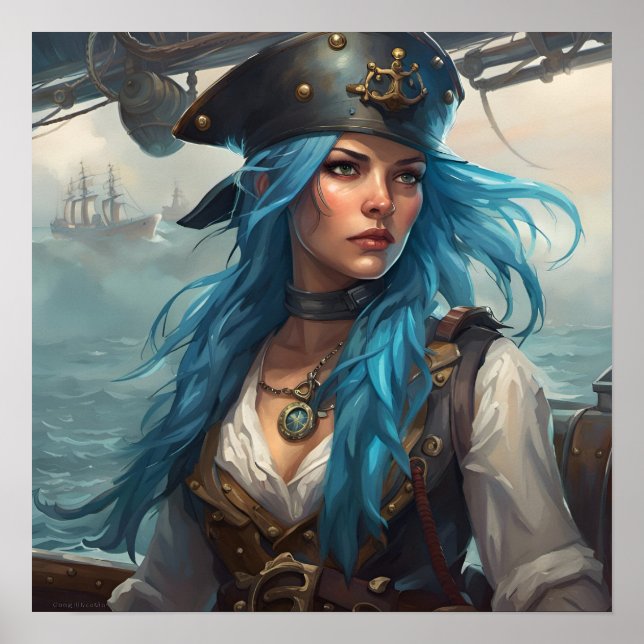 Póster - Imagen de IA de chica pin-up pirata náuti (Frente)
