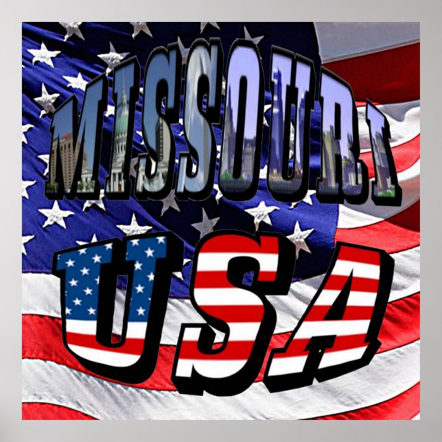 Póster Imagen de Missouri y texto de Estados Unidos (Frente)