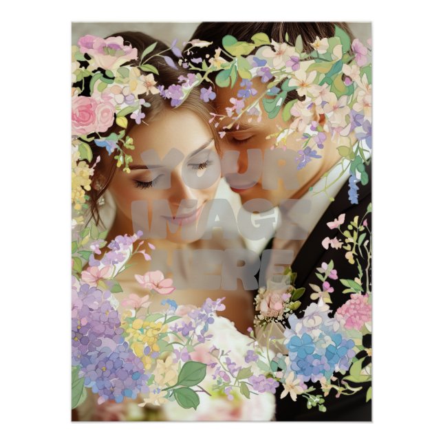 Póster Imagen de Personalizable de borde Boda floral (Anverso)