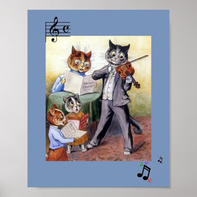 Póster Imagen de pintura musical de la familia de gatos d (Frente)