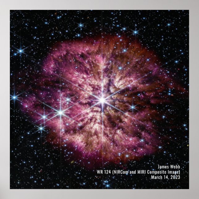 Póster Imagen de Star Wolf-Rayet 124 (WR 124) NIRCam y MI (Frente)