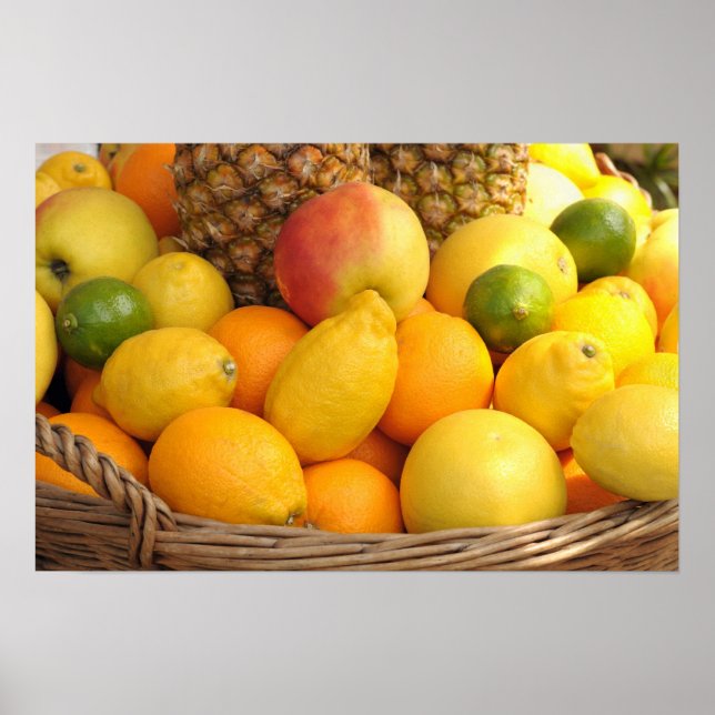 Póster Imagen de una cesta con frutas (Frente)