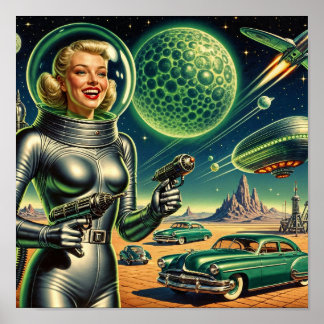 Póster Imagen de una mujer con un rayo láser vintage