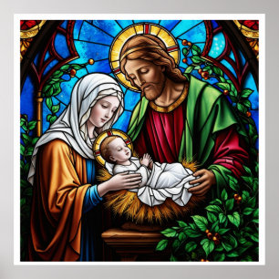 Póster Imagen de vidrio manchado de cristal de la familia