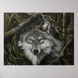 Póster Imagen del lobo de ojos vigilantes