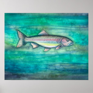 Póster Imagen en acuarela de la trucha arco iris de Molly