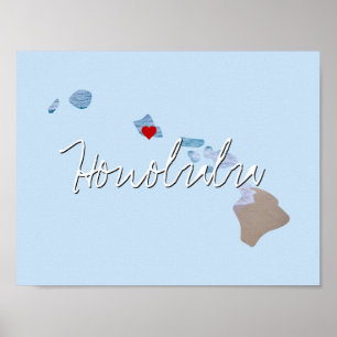 Póster Imagen estatal de Hawaii y nombre de la ciudad