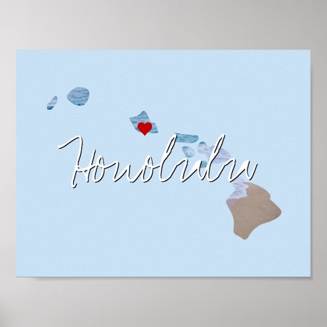 Póster Imagen estatal de Hawaii y nombre de la ciudad (Frente)