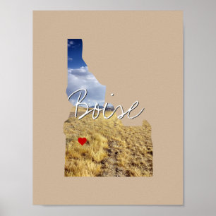 Póster Imagen estatal de Idaho y nombre de la ciudad