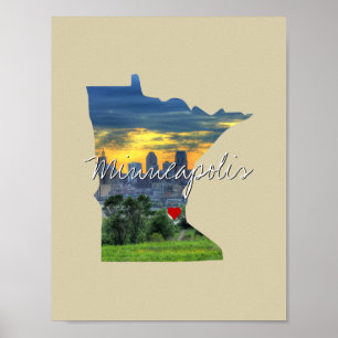 Póster Imagen estatal de Minnesota y nombre del pueblo