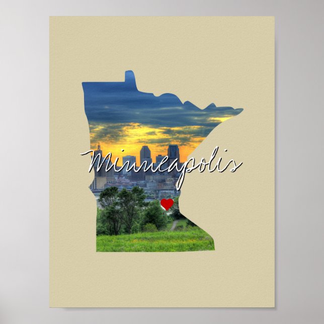 Póster Imagen estatal de Minnesota y nombre del pueblo (Frente)