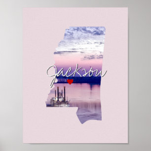 Póster Imagen estatal de Mississippi y nombre de la ciuda